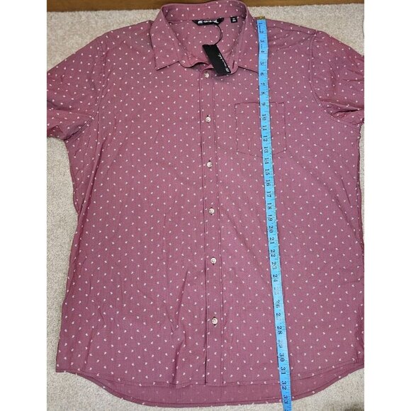 TRAVIS MATHEW Shirt XXL NOT YOUR BEST Short Sleeve Button Up Heather Ruby NEW - Picture 8 of 9